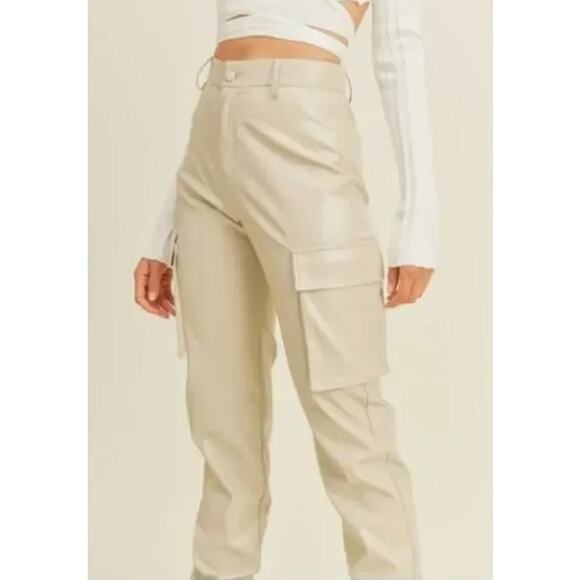 Bailey 44 Pants - BAILEY/44 Vegan Leather Cargo Pant Ivory High Rise Cuffed Ankle Women's 4